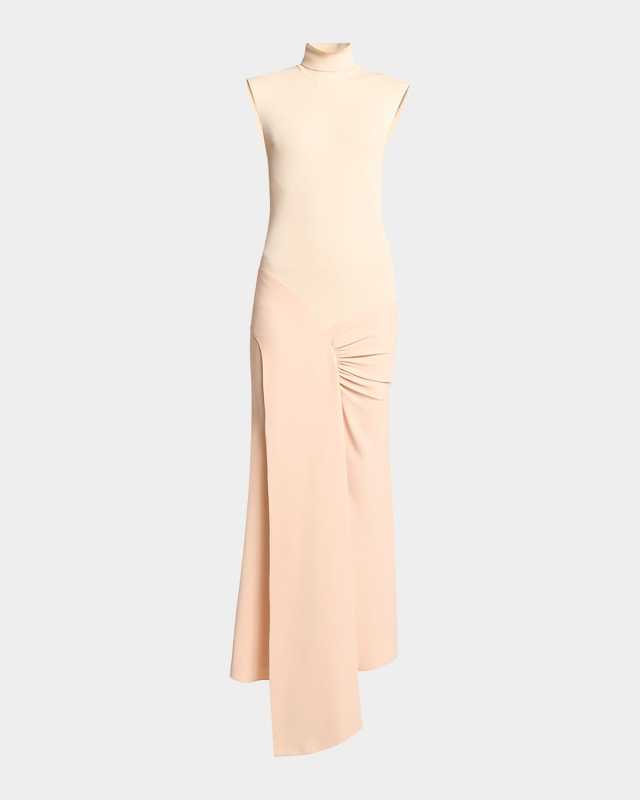 Mixed-Media Turtleneck Crop-Waist Maxi Dress